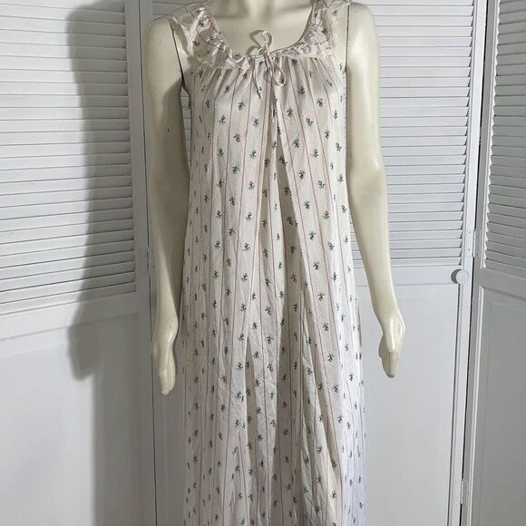 Vintage Sears Slip Dress Nylon Shiny Nightgown Lingerie Floral Stripe Size Small - Picture 1 of 15